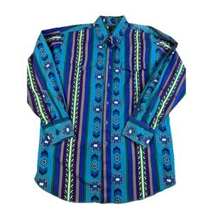 Vtg Panhandle Slim Western Shirt Mens Sz L 90s Aztec Southwest Geometric Grandpa